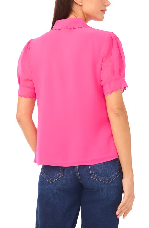 Cece Scallop Trim Button-up Shirt In Pink