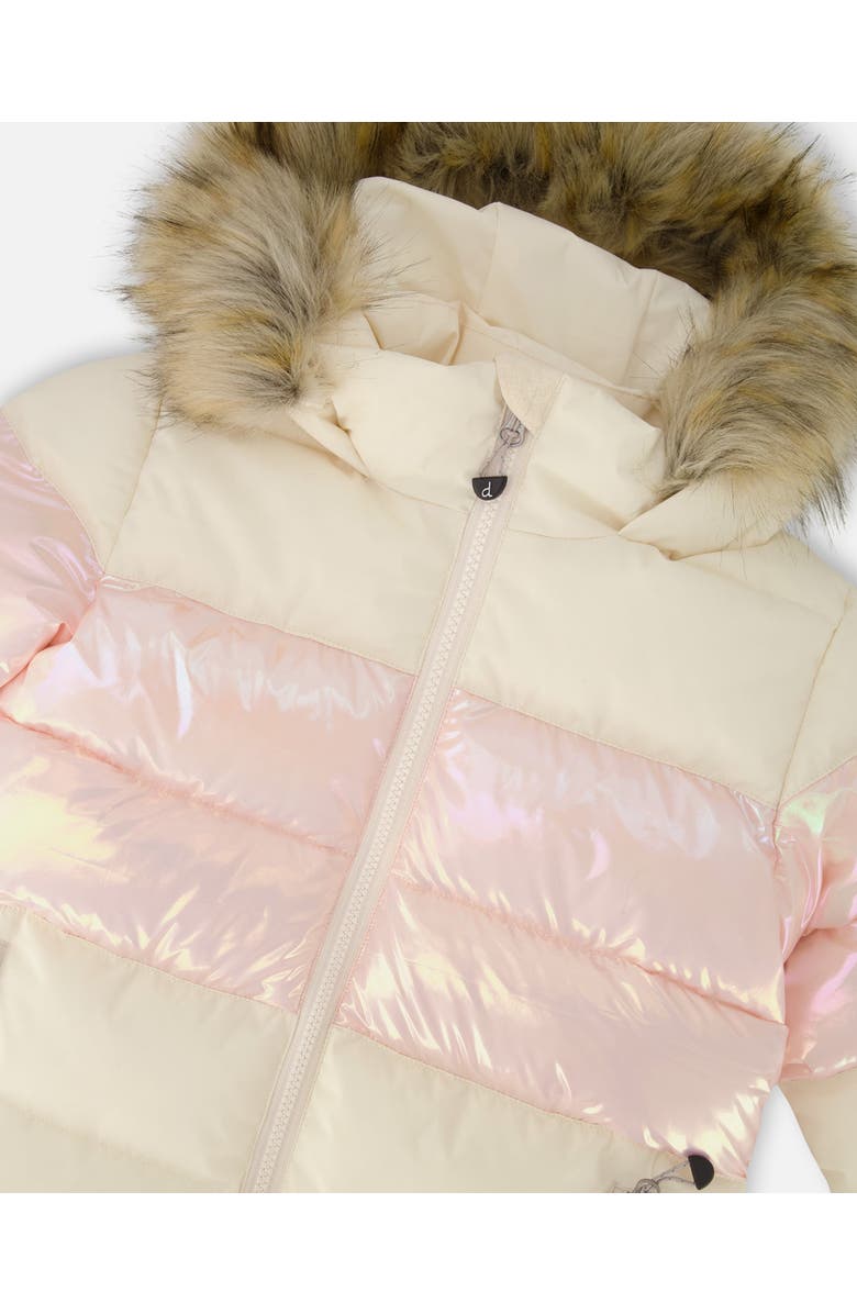 Deux par Deux Long Metallic Puffy Winter Coat, Alternate, color, White Asparagus