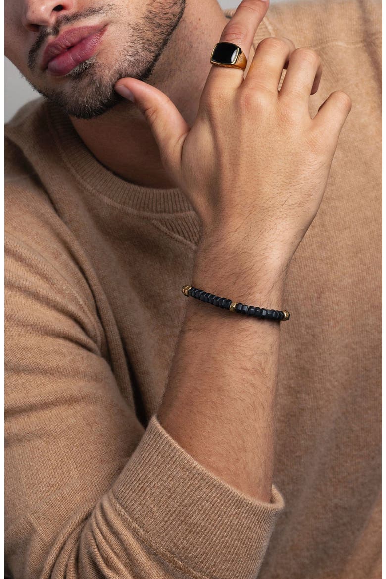 Hexagon Onyx Beaded Gold Bracelet, Alternate, color, Black Onyx / Gold