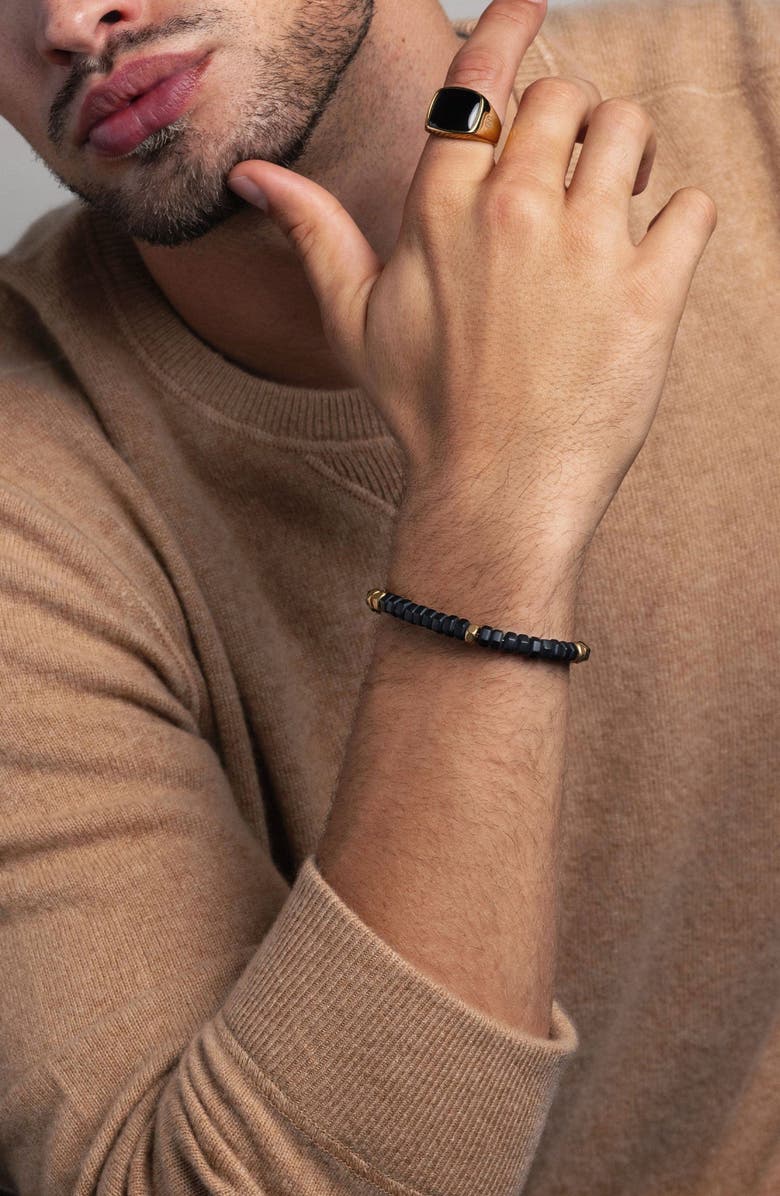 Nialaya Hexagon Onyx Beaded Gold Bracelet, Alternate, color, Black Onyx / Gold
