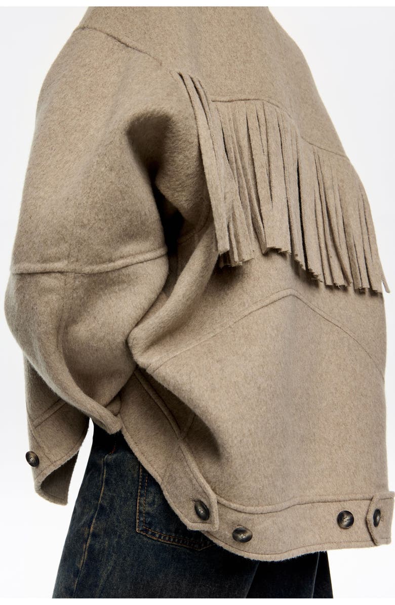 Bimba y Lola Fringed Double-Face Double-Breasted Jacket, Alternate, color, Taupe