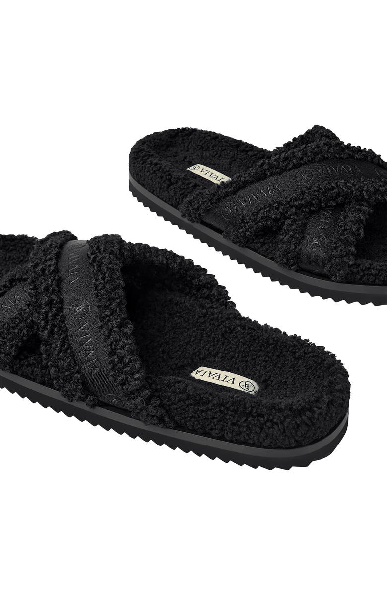 VIVAIA Furry Criss-Cross Strap Slippers, Alternate, color, Black