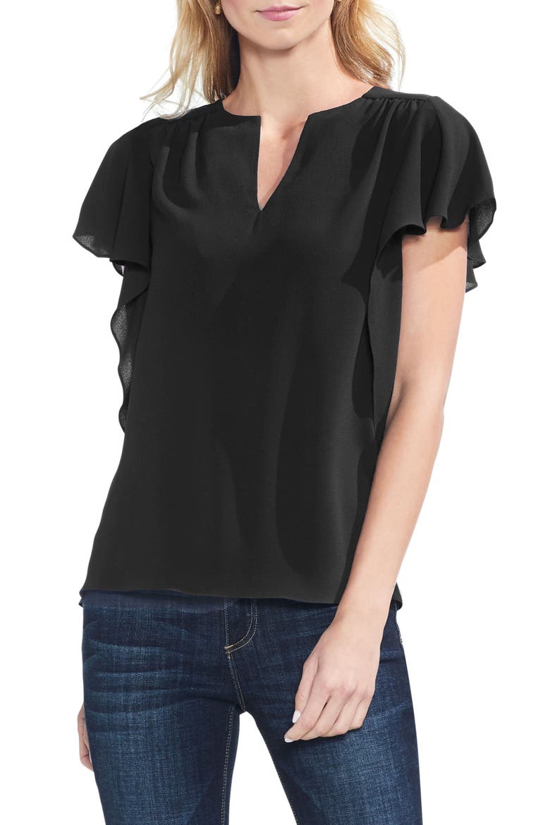 Flutter Sleeve Textured Top, Main, color, RICH BLACK