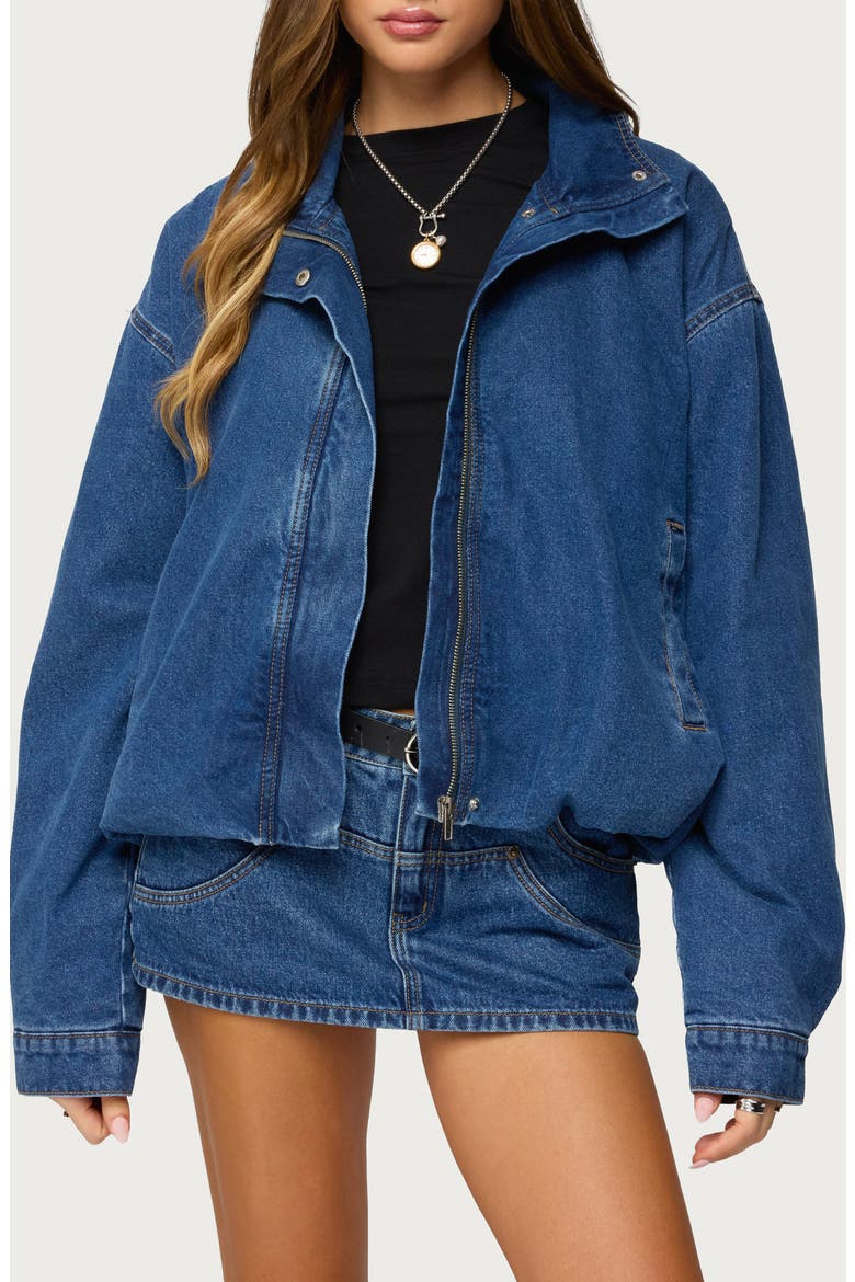 Hilary Oversize Bubble Hem Denim Jacket, Main, color, BLUE-WASHED