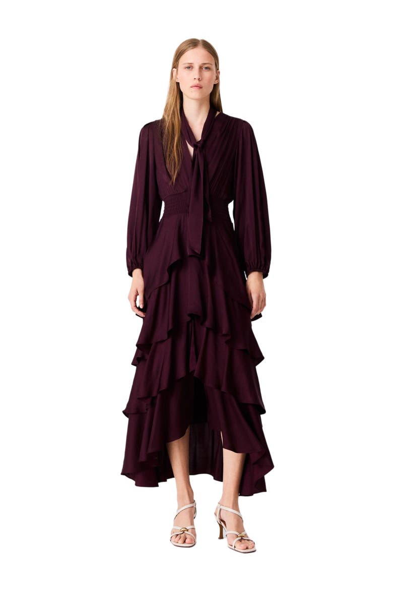 Ruffled maxi dress, Main, color, Burgundy