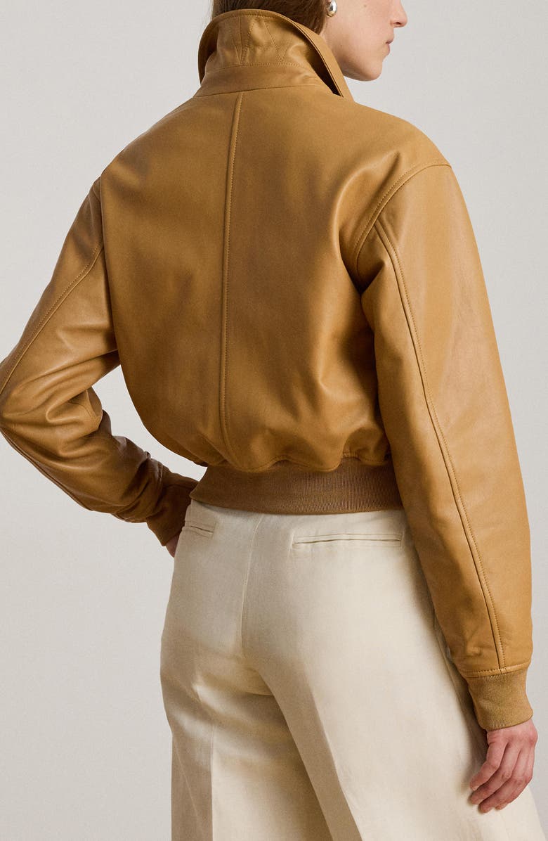 Lauren Ralph Lauren Lambskin Leather Flight Jacket, Alternate, color, Brown