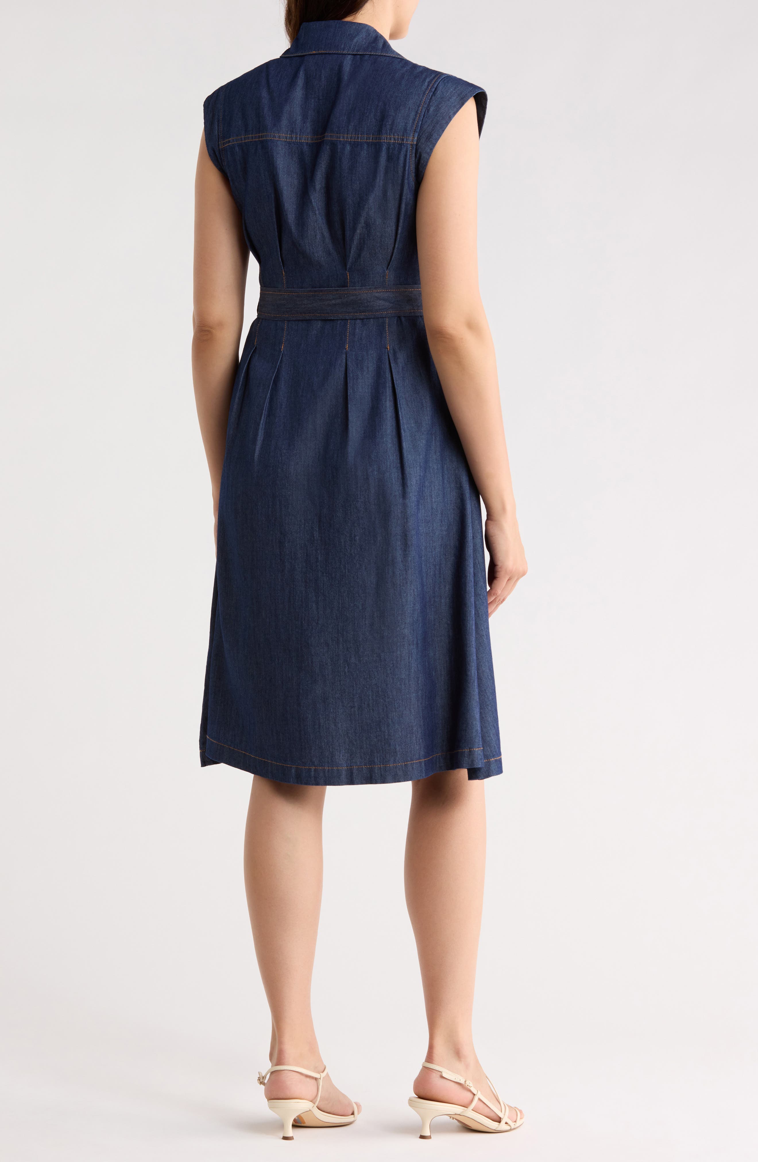 Cap Sleeve Tie Waist Denim Shirtdress - image 2