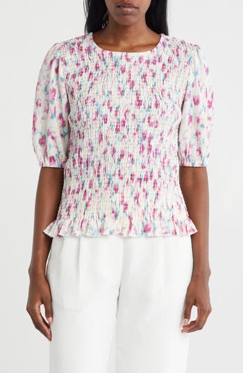 Floral Puff Sleeve Smocked Top