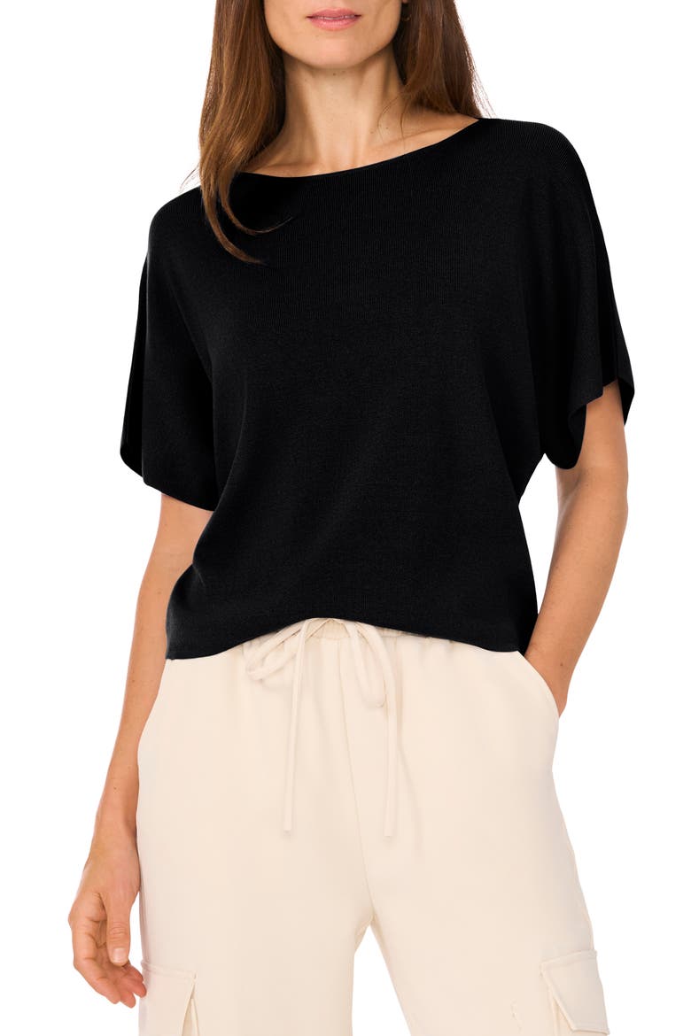 Short Sleeve Crop Sweater, Main, color, RICH BLACK