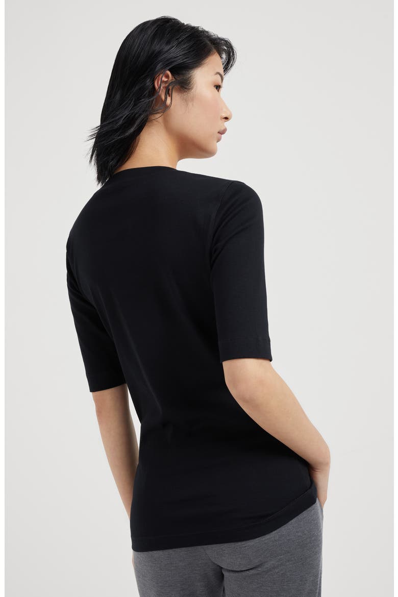 Ribbed jersey T-shirt, Alternate, color, Black