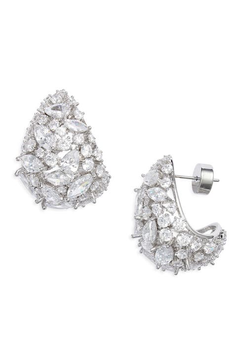 Scattered Cubic Zirconia Teardrop Hoop Earrings