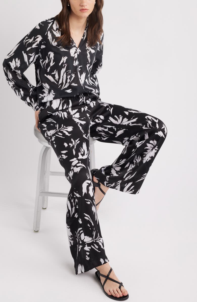 Nordstrom Satin Drawstring Pants, Alternate, color, Black- White Salvage Floral