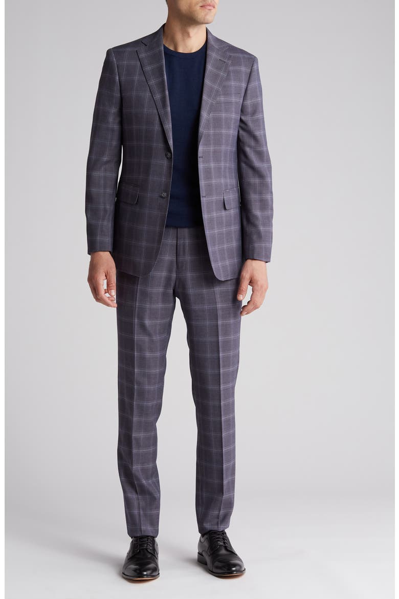Plaid Trim Fit Notch Lapel Two-Piece Suit, Main, color, GRAY