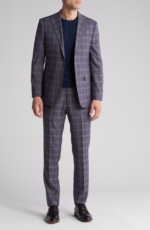 Plaid Trim Fit Notch Lapel Two-Piece Suit