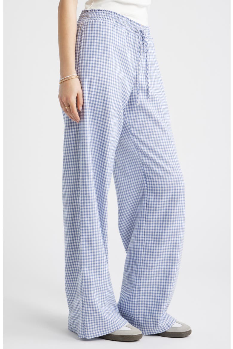Linen Blend Beach Pants, Alternate, color, BLUE- WHITE DEMI GINGHAM
