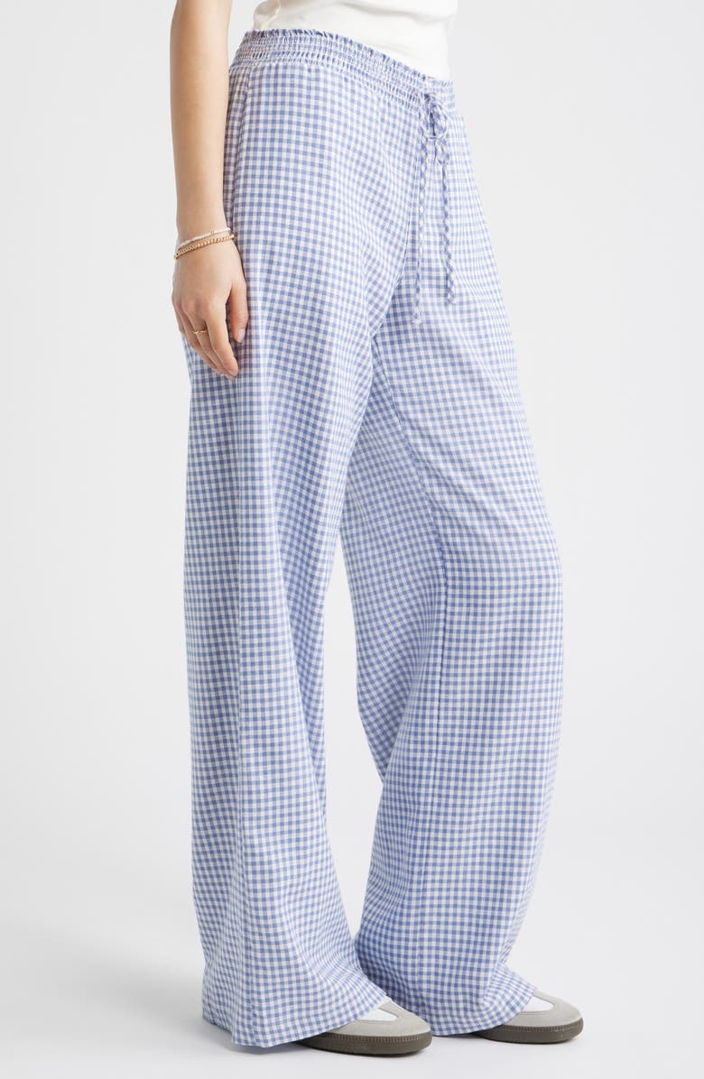 BP. Linen Blend Beach Pants, Alternate, color, Blue- White Demi Gingham