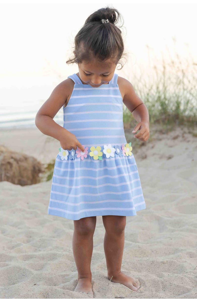 Florence Eiseman Stripe Knit Dress With Mulitcolor Flowers, Alternate, color, Light Blue/White