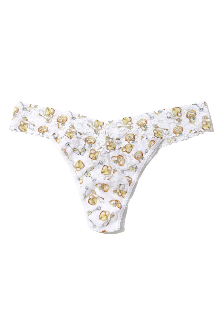 Print Original Rise Lace Thong, Main, color, FOREVER WHITE/ GOLD