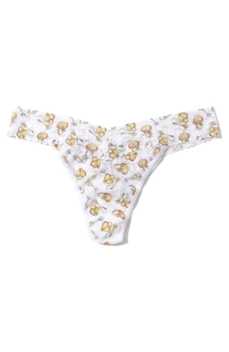 Hanky Panky Print Original Rise Lace Thong, Main, color, Forever White/ Gold