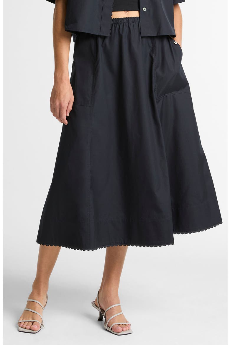 Scallop Hem A-Line Cotton Midi Skirt, Main, color, ECLIPSE