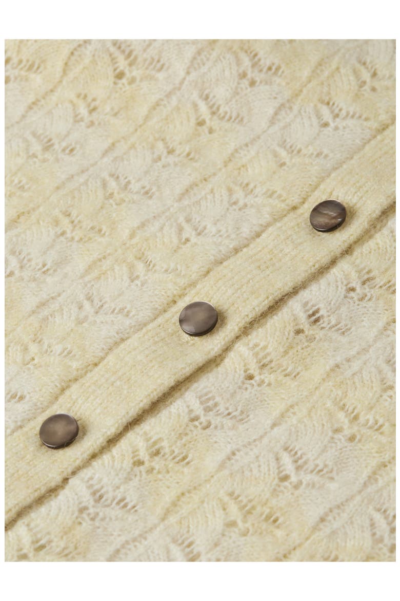 Kids' Pointelle Crewneck Cardigan, Alternate, color, PASTEL YELLOW MULTI