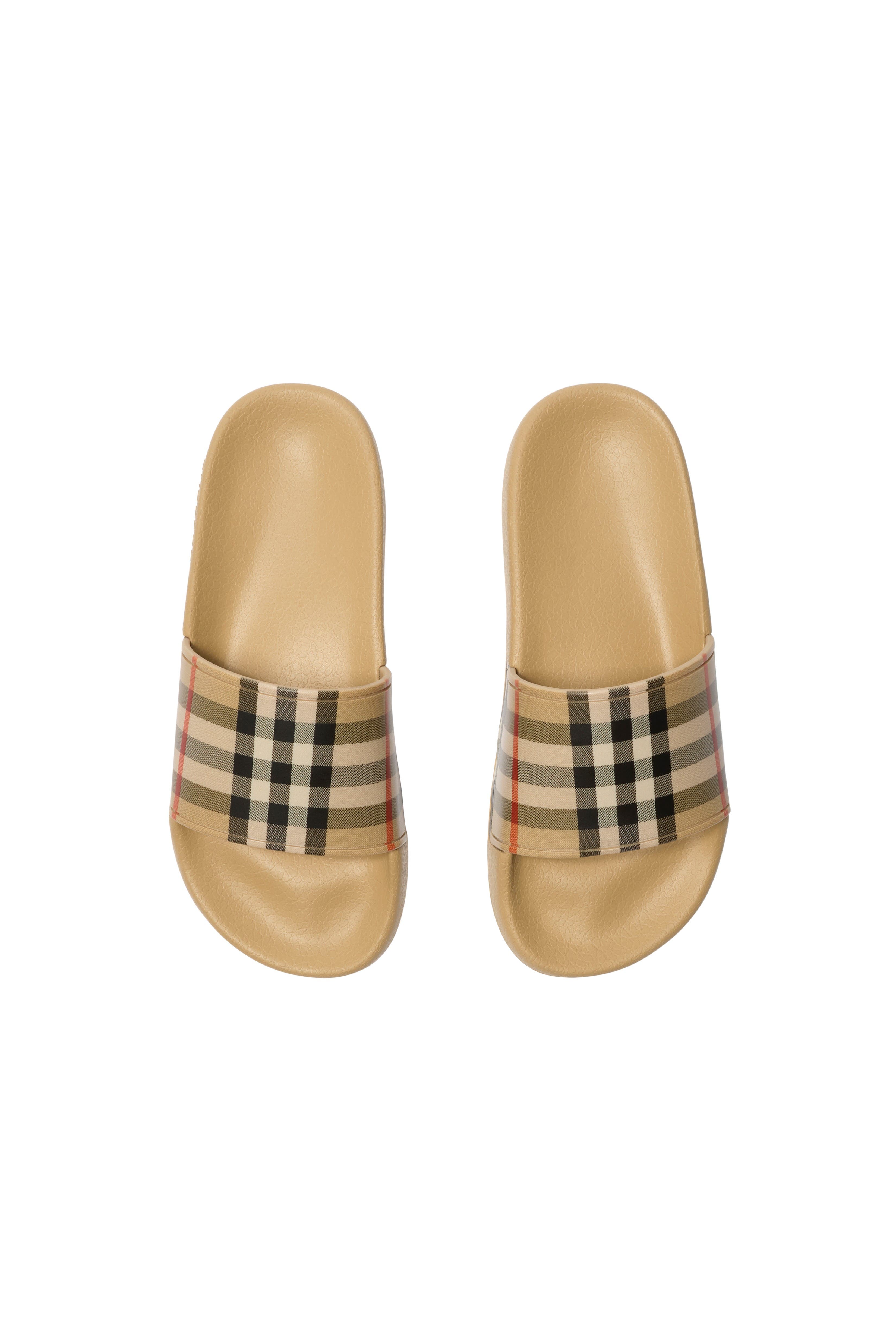 Burberry Check Slides, Alternate, color, Sand Beige
