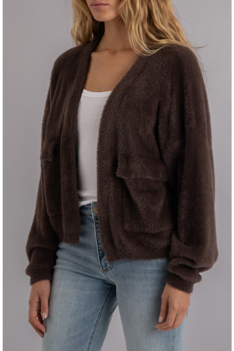 Jana Open Front Cardigan, Alternate, color, CHOCOLATE