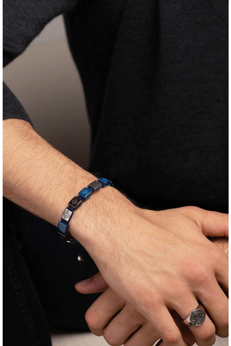 Blue Ceramic Flatbead Bracelet, Alternate, color, Blue / Silver