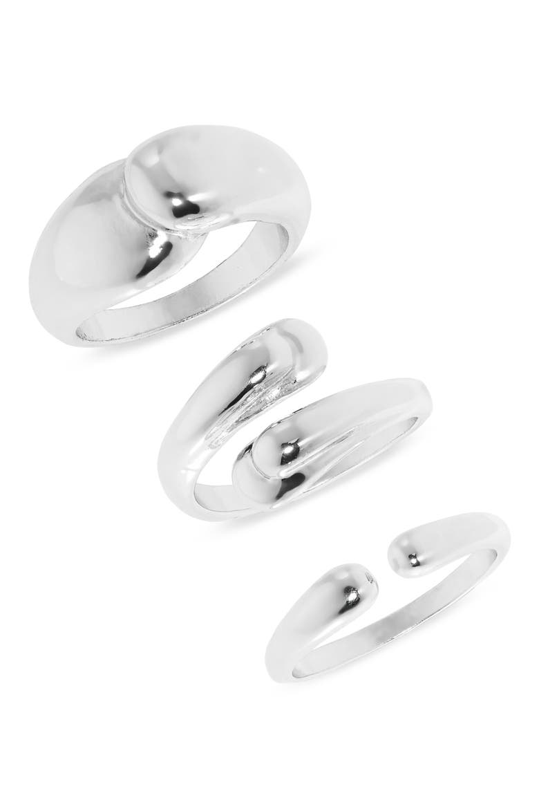 Set of 3 Bypass Wrap Rings, Main, color, SILVER