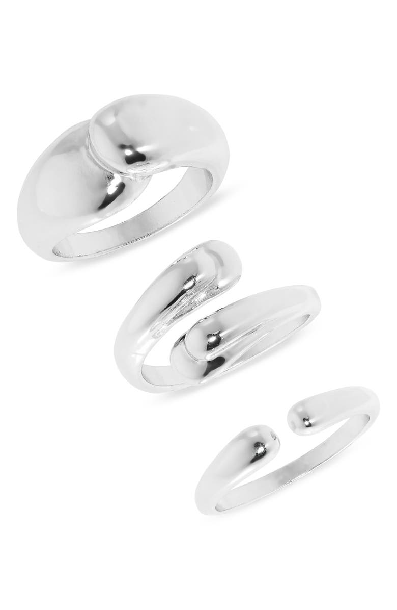 NORDSTROM RACK Set of 3 Bypass Wrap Rings, Main, color, Silver