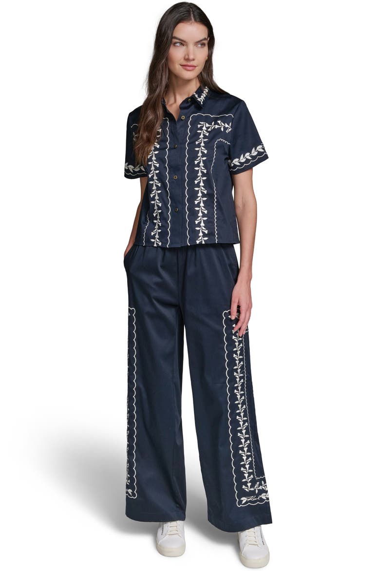 Embroidered Wide Leg Pants, Alternate, color, MIDNIGHT NAVY
