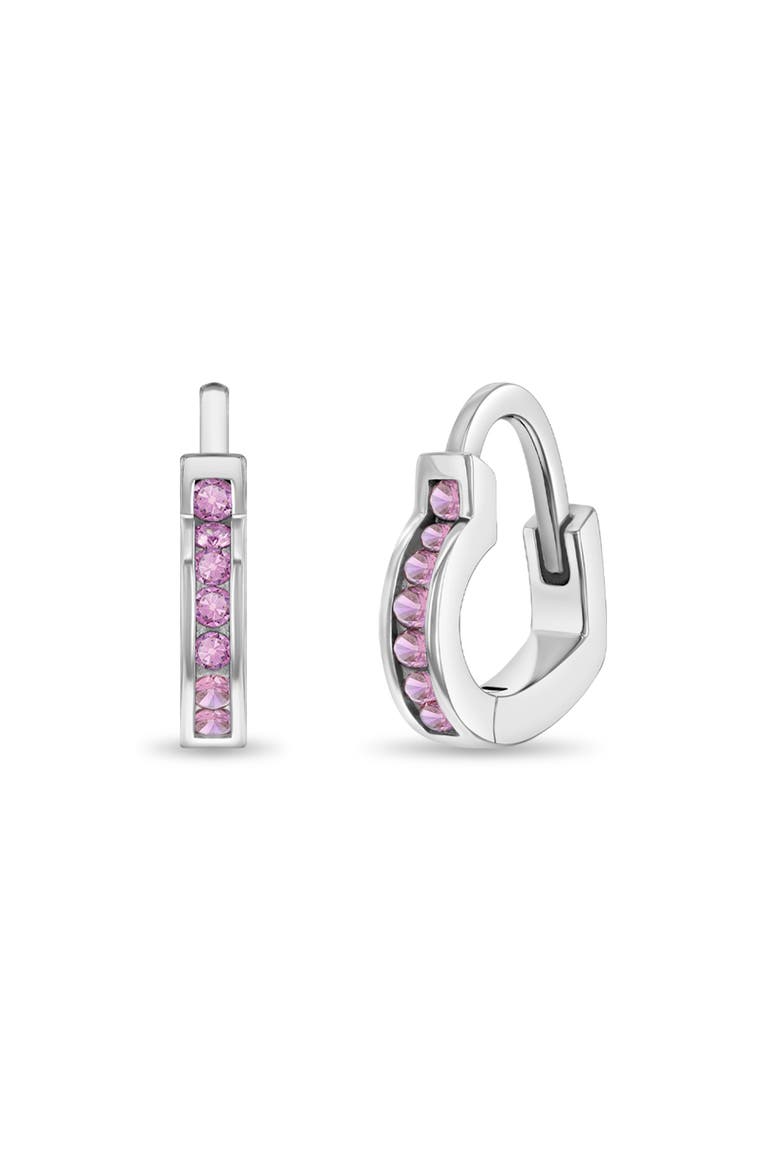 CZ Heart Shaped Hoop Earrings, Main, color, Pink
