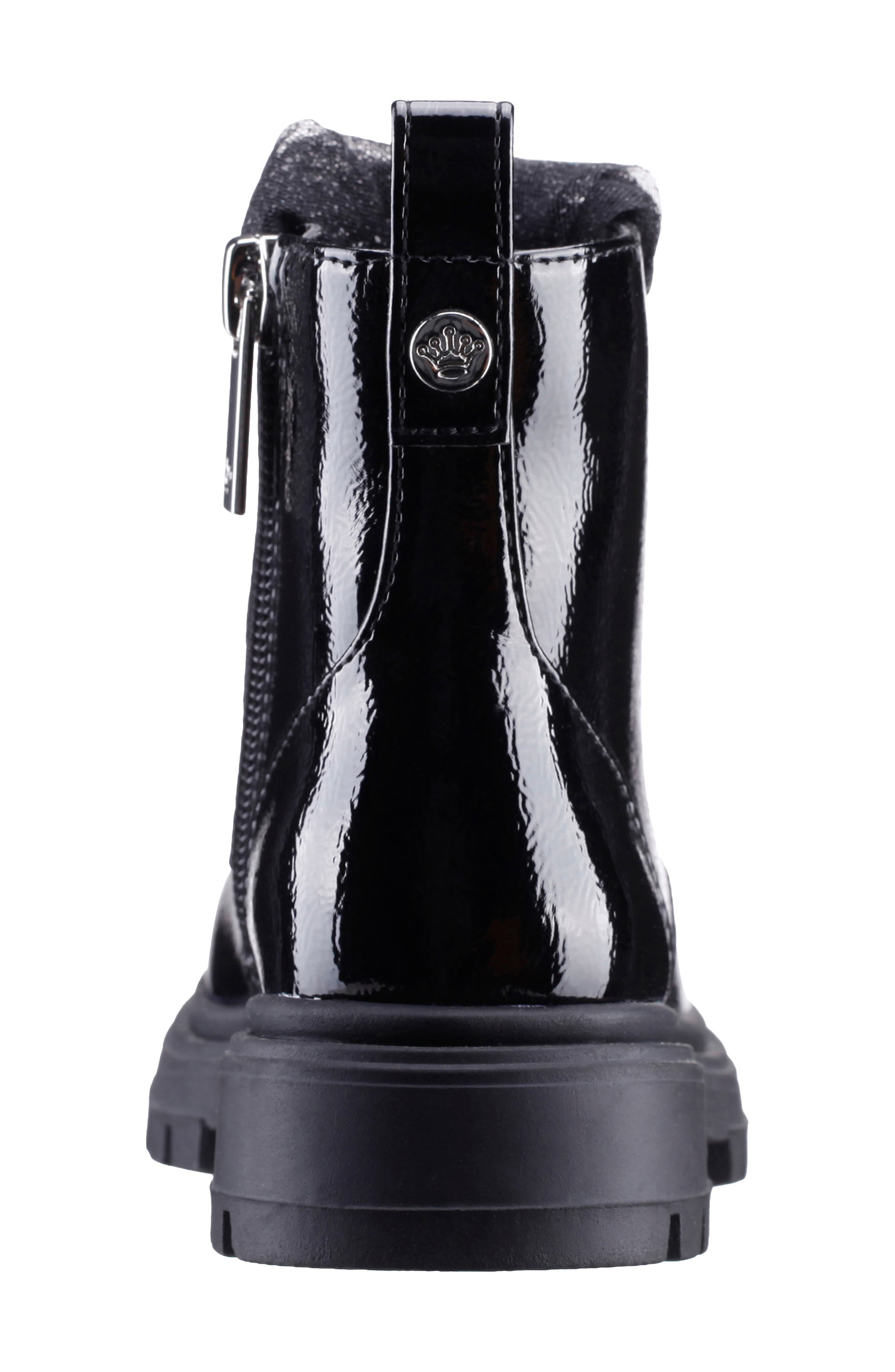 Nina Kids' Chassy Lug Sole Boot, Alternate, color, Black Crinkle Metallic