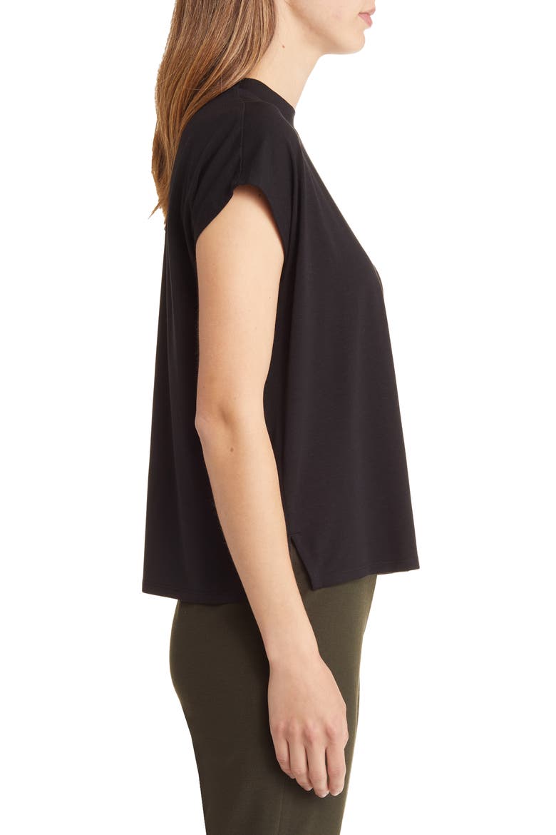 Mock Neck Cap Sleeve T-Shirt, Alternate, color, BLACK