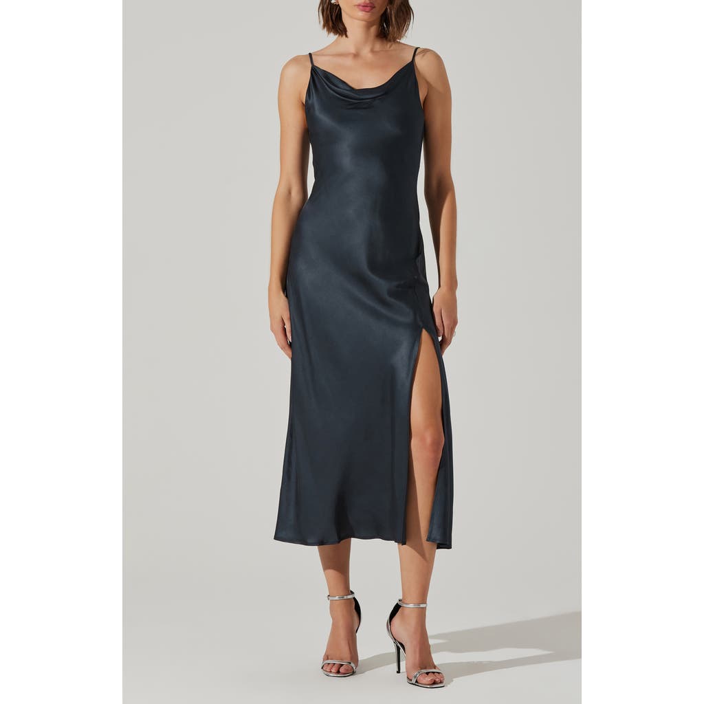 Astr The Label Glynis Cowl Neck Satin Slipdress In Dark Teal