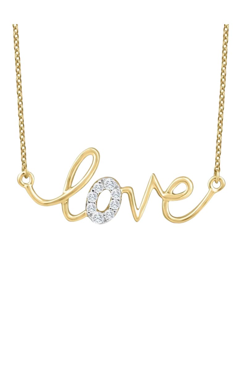 Bliss Diamond 1/10Ct Diamond Love Pendant Scrip Gold Lab Grown Women's 18" Necklace, Main, color, 10K Yellow Gold