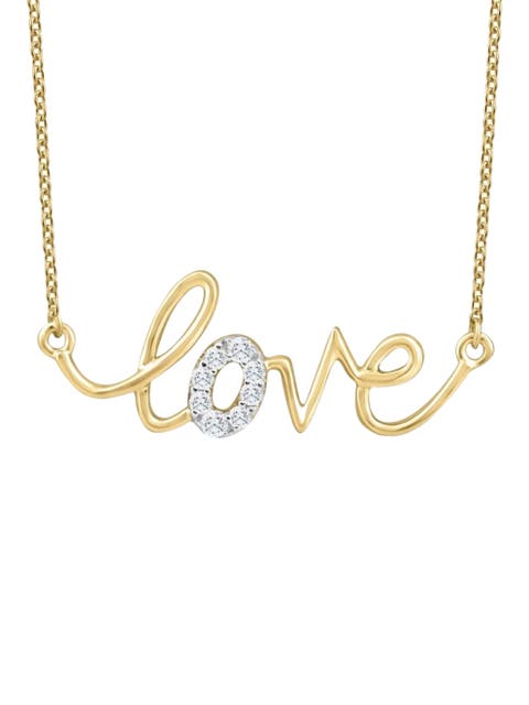 1/10Ct Diamond Love Pendant Scrip Gold Lab Grown Women's 18" Necklace