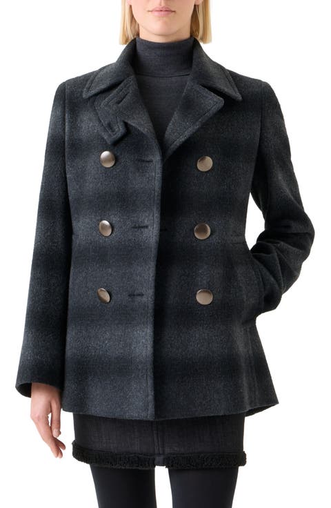 Blurred Check Wool Blend Peacoat