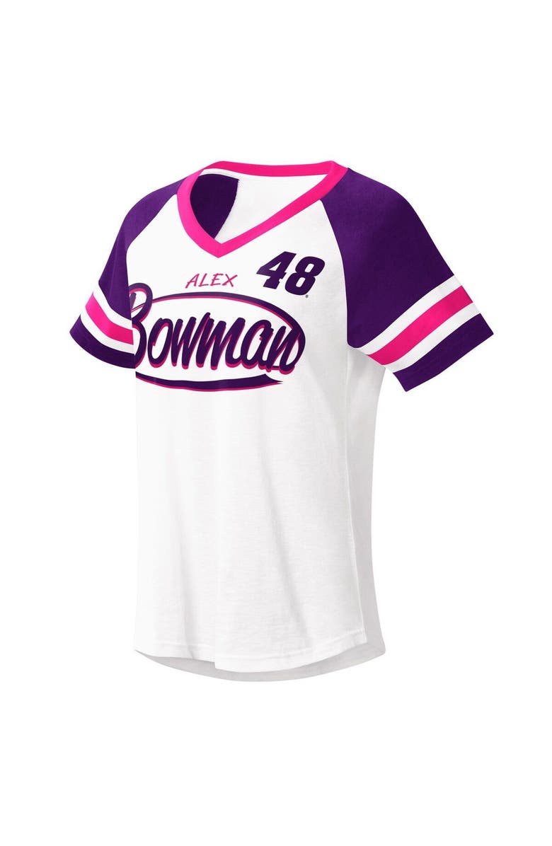 G-III 4HER BY CARL BANKS Women's G-III 4Her by Carl Banks White/Purple Alex Bowman Circus Catch V-Neck T-Shirt, Main, color, White