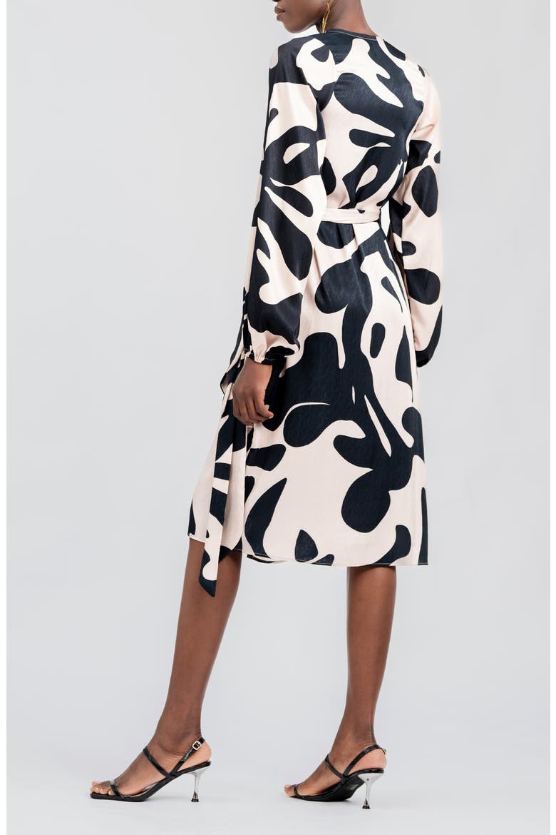 Lala Long Sleeve Midi Wrap Dress, Alternate, color, BLACK