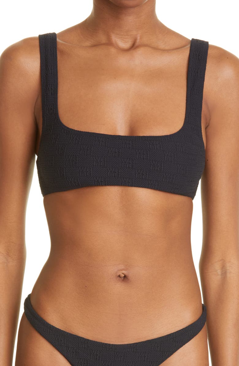 Alexander Wang Logo Jacquard Square Neck Bikini Top, Main, color,