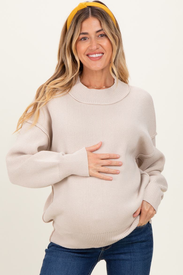 Wide Neck Drop Shoulder Sweater, Main, color, Beige