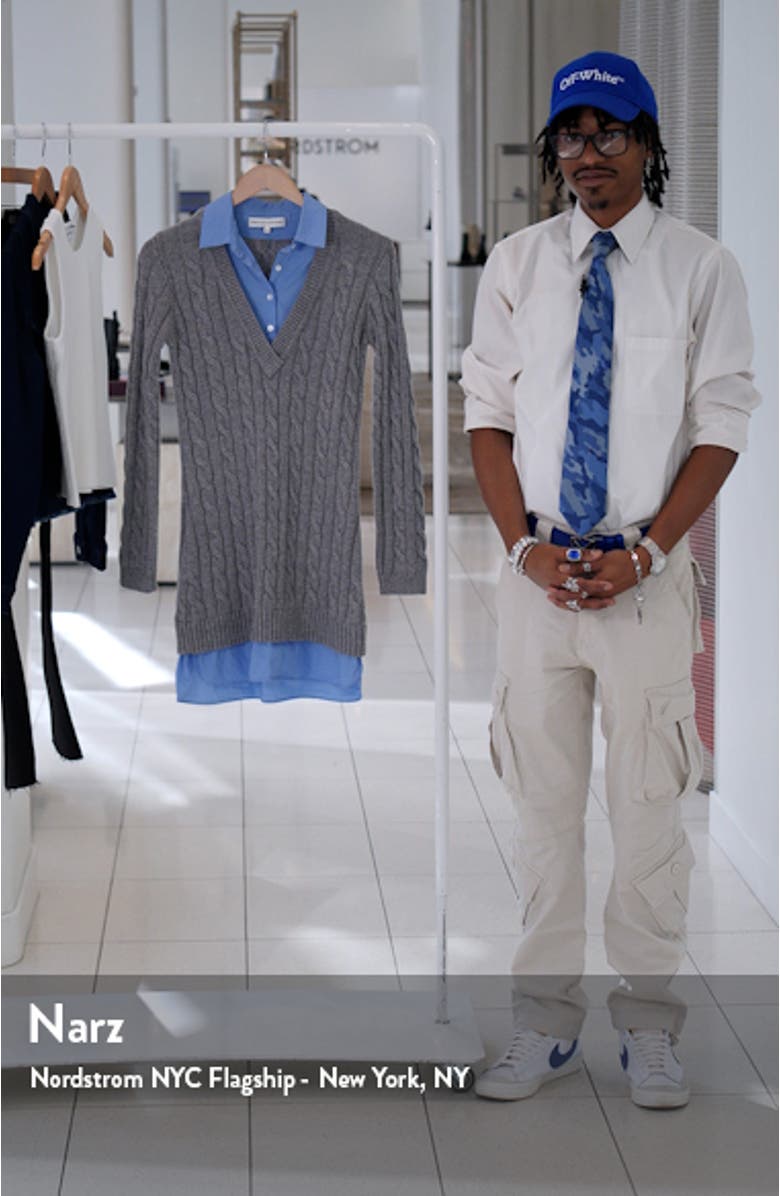 Mixed Media Cable Stitch Long Sleeve Sweater Dress, sales video thumbnail