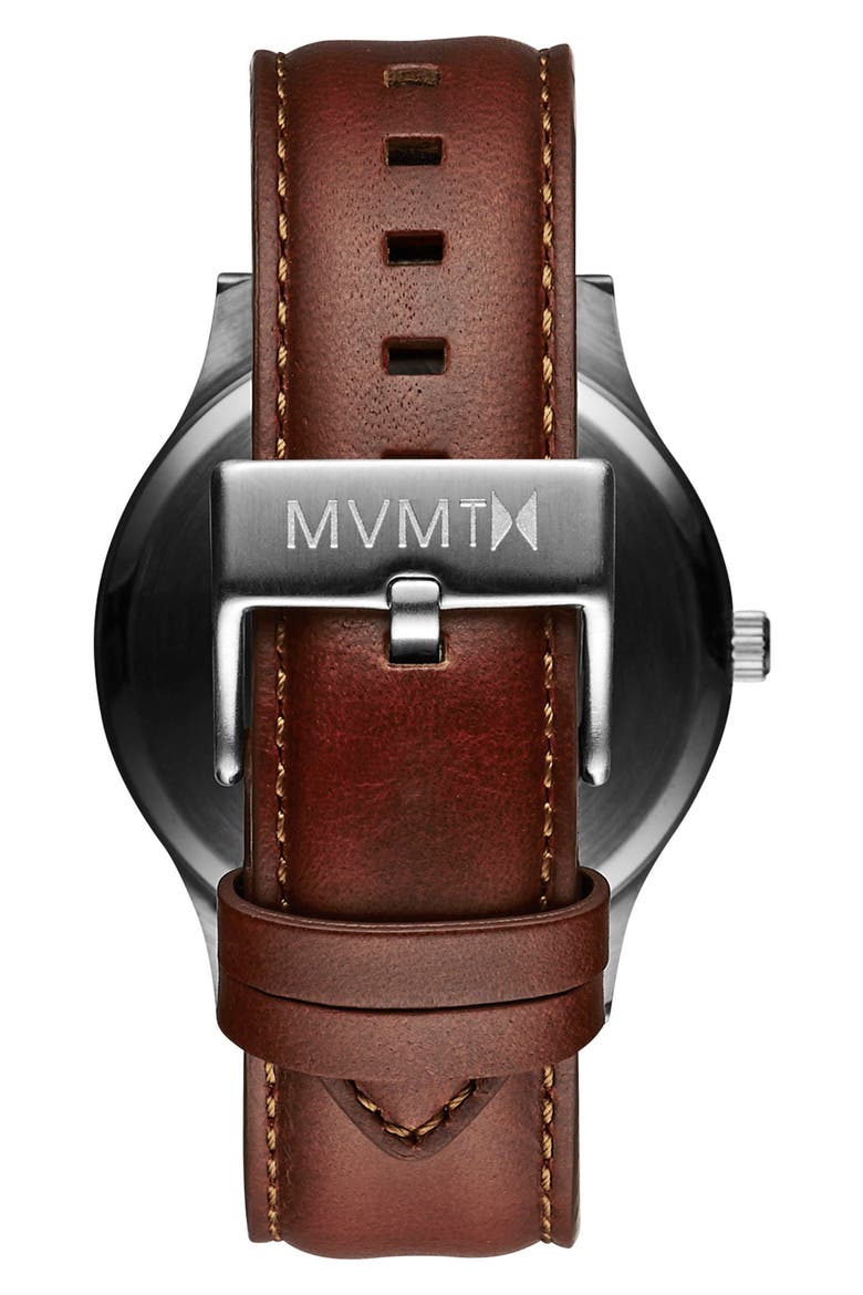 MVMT Leather Strap Watch, 40mm, Alternate, color, BROWN/ WHITE/ SILVER
