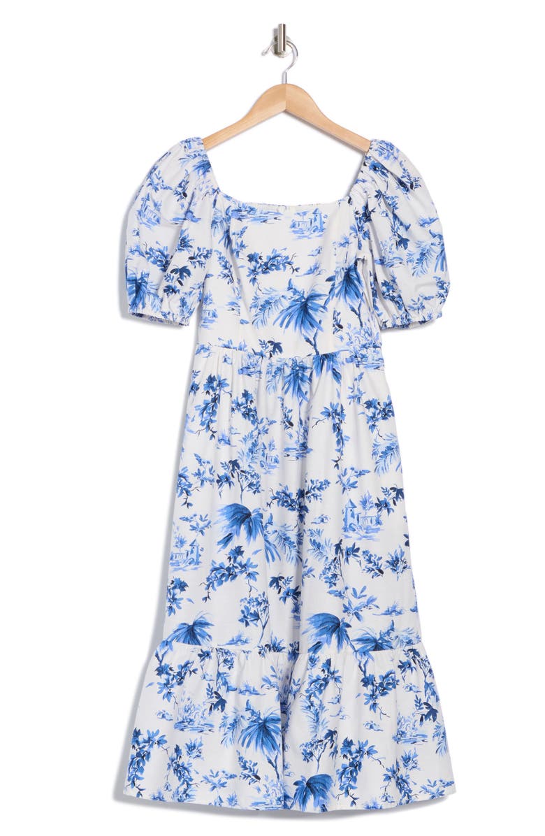 Vince Camuto Square Neck Puff Sleeve Cotton Midi Dress, Alternate, color, Blue