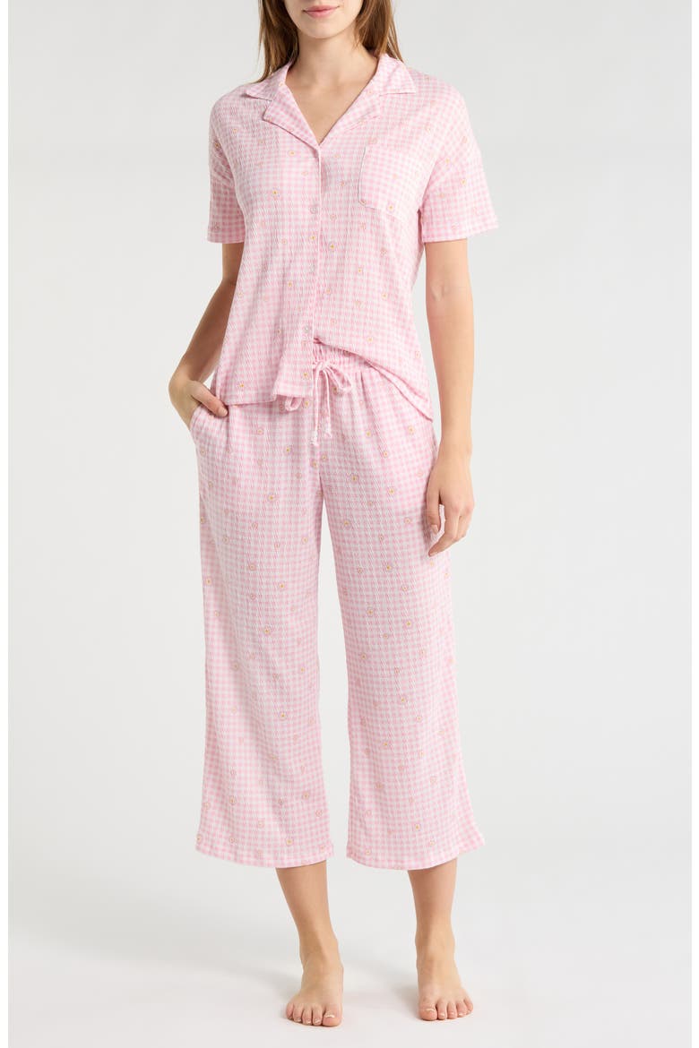 Short Sleeve Top & Crop Pants Pajamas, Main, color, DITSY GINGHAM