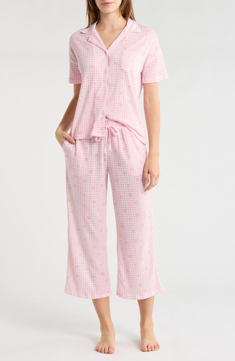 JACLYN Short Sleeve Top & Crop Pants Pajamas, Main, color, Ditsy Gingham