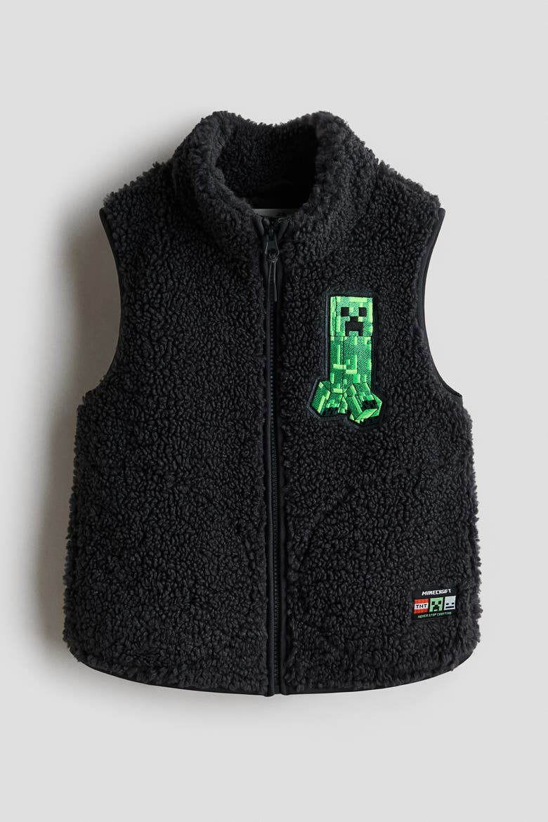 Motif-detail Teddy Gilet, Main, color, Black/Minecraft