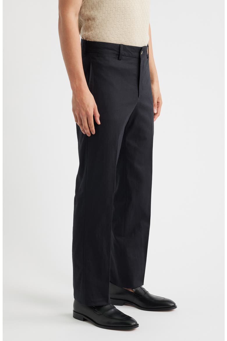 Pleated Cotton & Linen Straight Leg Pants, Alternate, color, BLACK