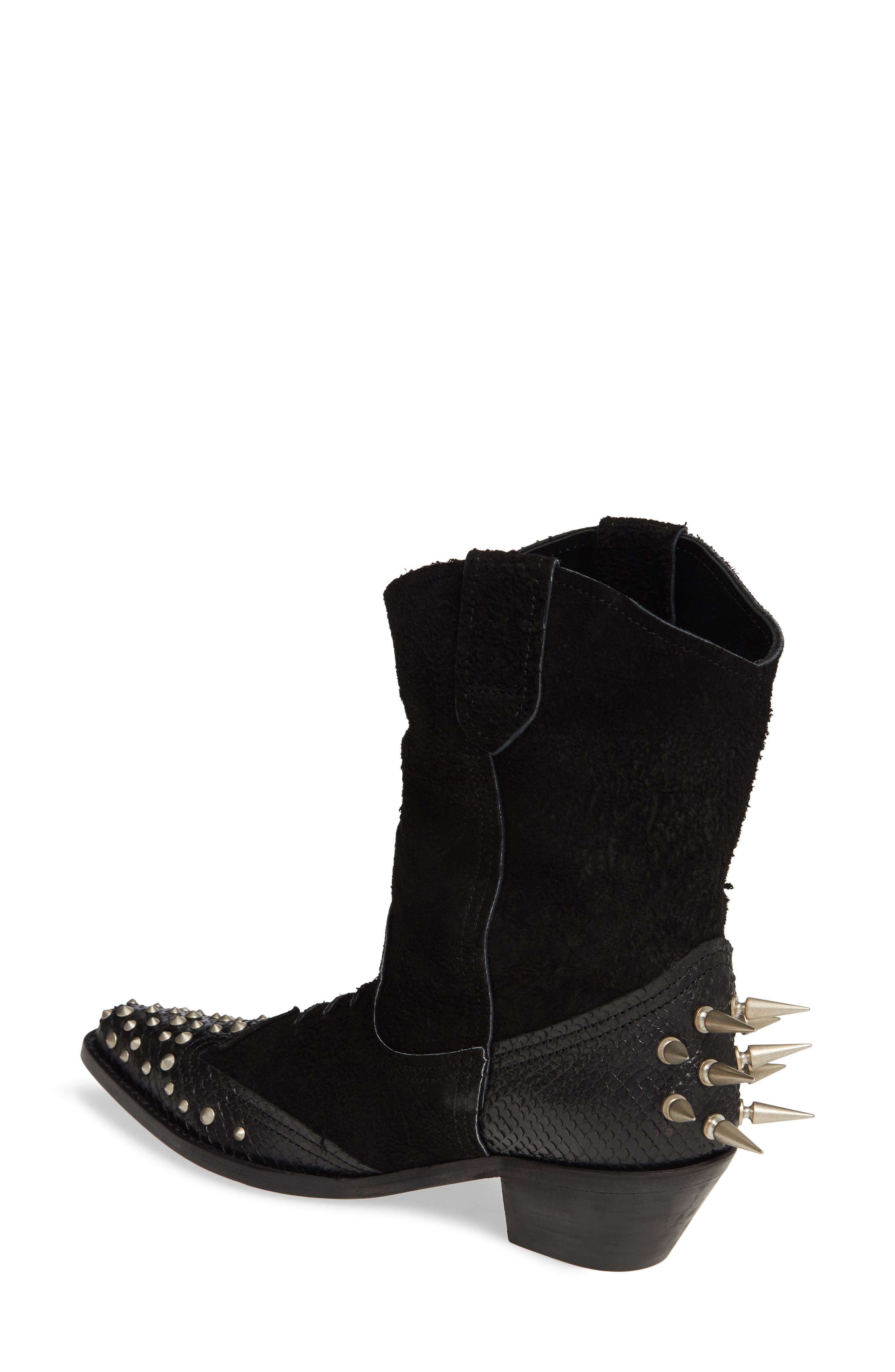 Spiked Ankle Cowboy Boots, Alternate, color, BLACK